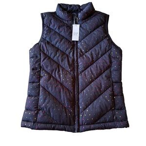 Gap Kids Navy Metallic Polka-Dot Lightweight Puffer Vest Youth Medium (8)  NWT
